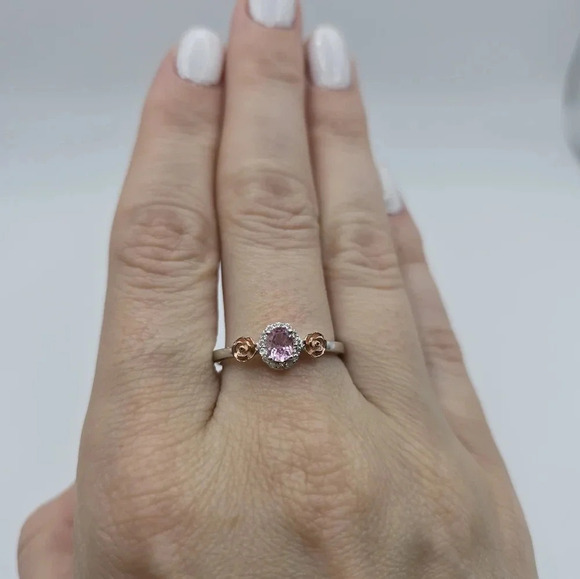 JTV Jewelry - Premium Narsipatnam Pink Spinel, White Zircon Rose Flower Ring in 18K Vermeil RG